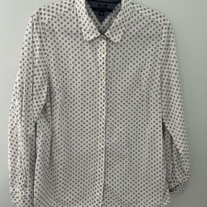 Tommy Hilfiger White and Blue Casual Button Down Shirt, Sz XL